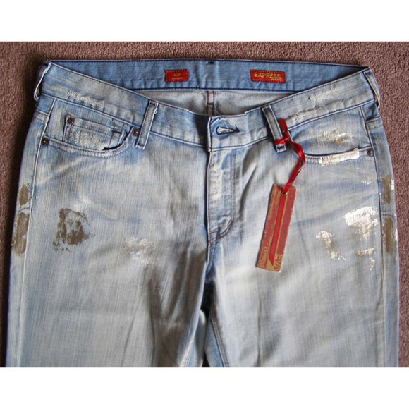 New EXPRESS jeans sz 10L paint dabs light blue - Picture 2 of 8